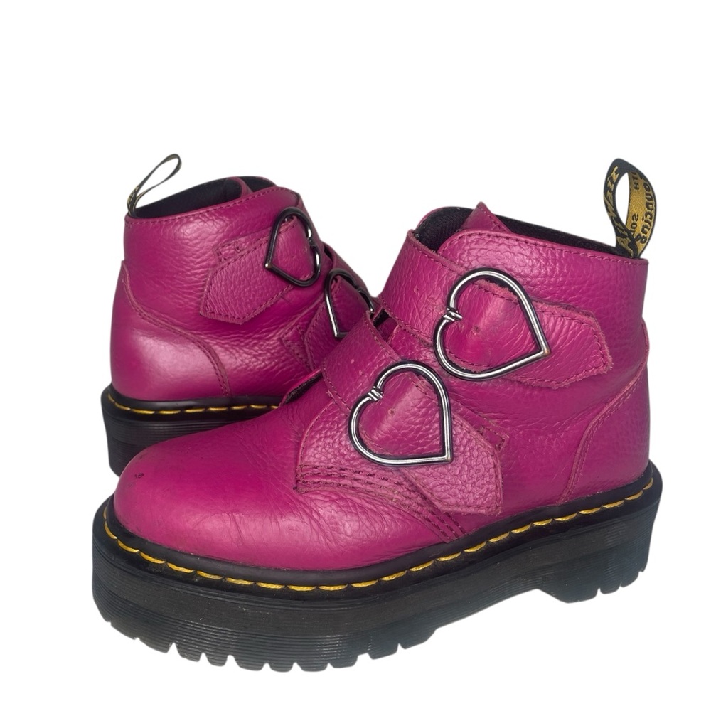 Dr. Martens Devon Heart Leather Platform Boots in Pink Milled Nappa Size 6